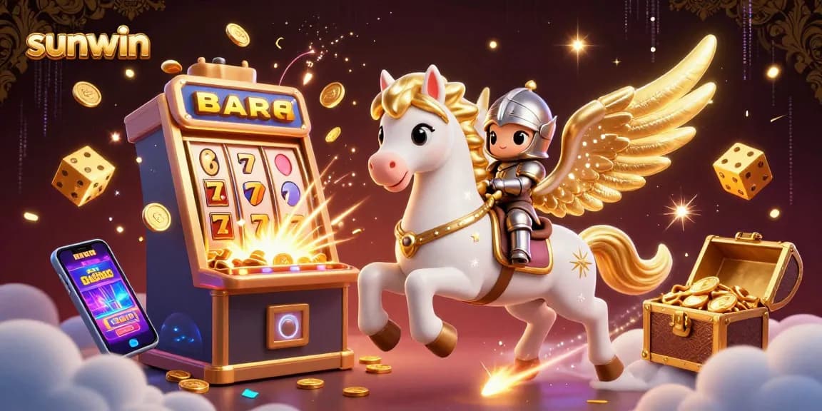 Engage with sunwin's vibrant casino scene featuring a white horse, jackpots, and fun gaming elements.