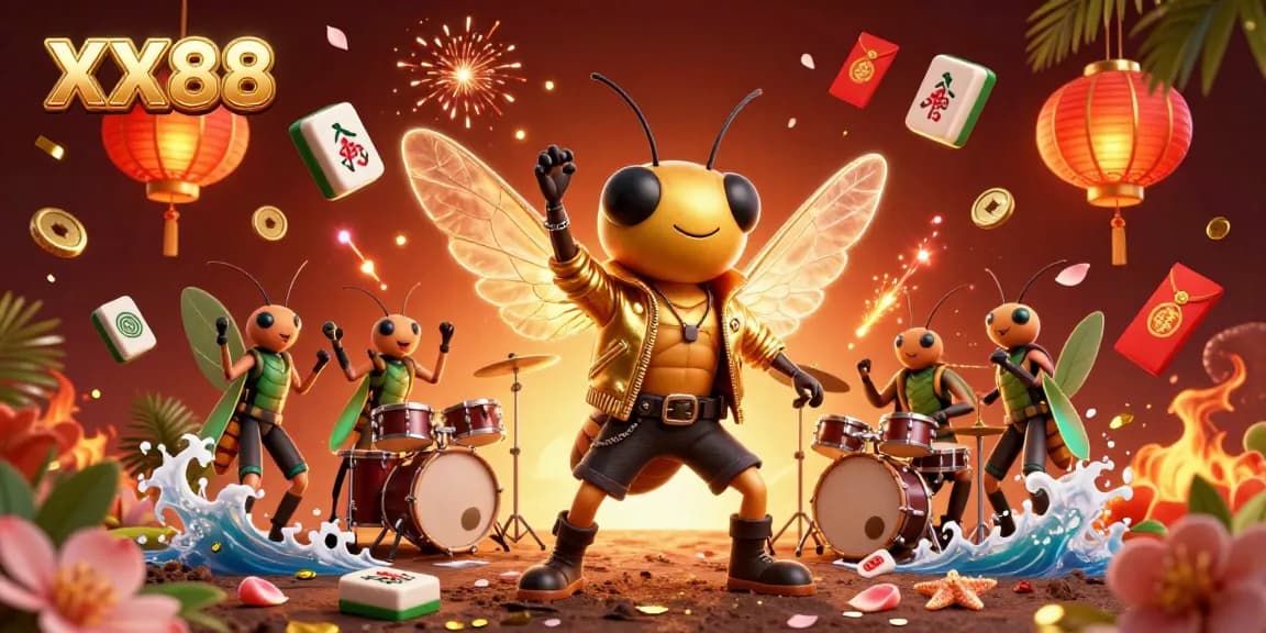 Engage with vibrant games at XX88 by joining the animated rock star scene filled with casino excitement.
