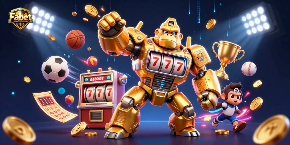 Bet on Fabet with excitement as the golden gorilla mech showcases thrilling casino action.