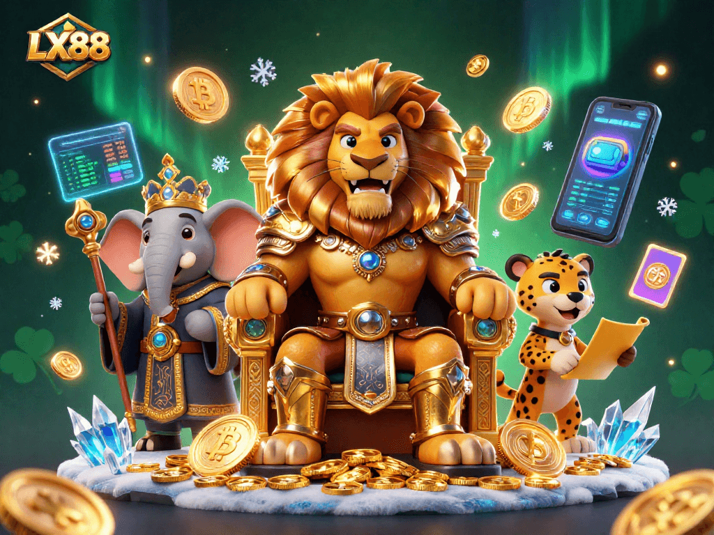 Experience thrilling gameplay at LX88 with a fierce lion king and dynamic crypto elements.
