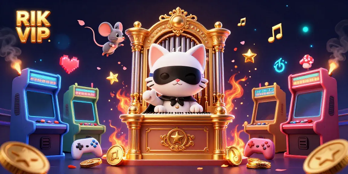 Engage with RIK VIP's vibrant casino adventure featuring whimsical characters in a bustling gaming scene.