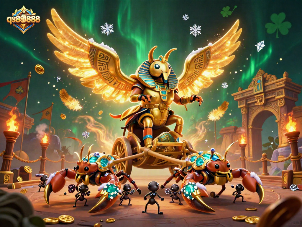 Engage with the thrilling scene at qs888888 featuring a pharaoh, scorpions, and poker chips, symbolizing vibrant gambling.