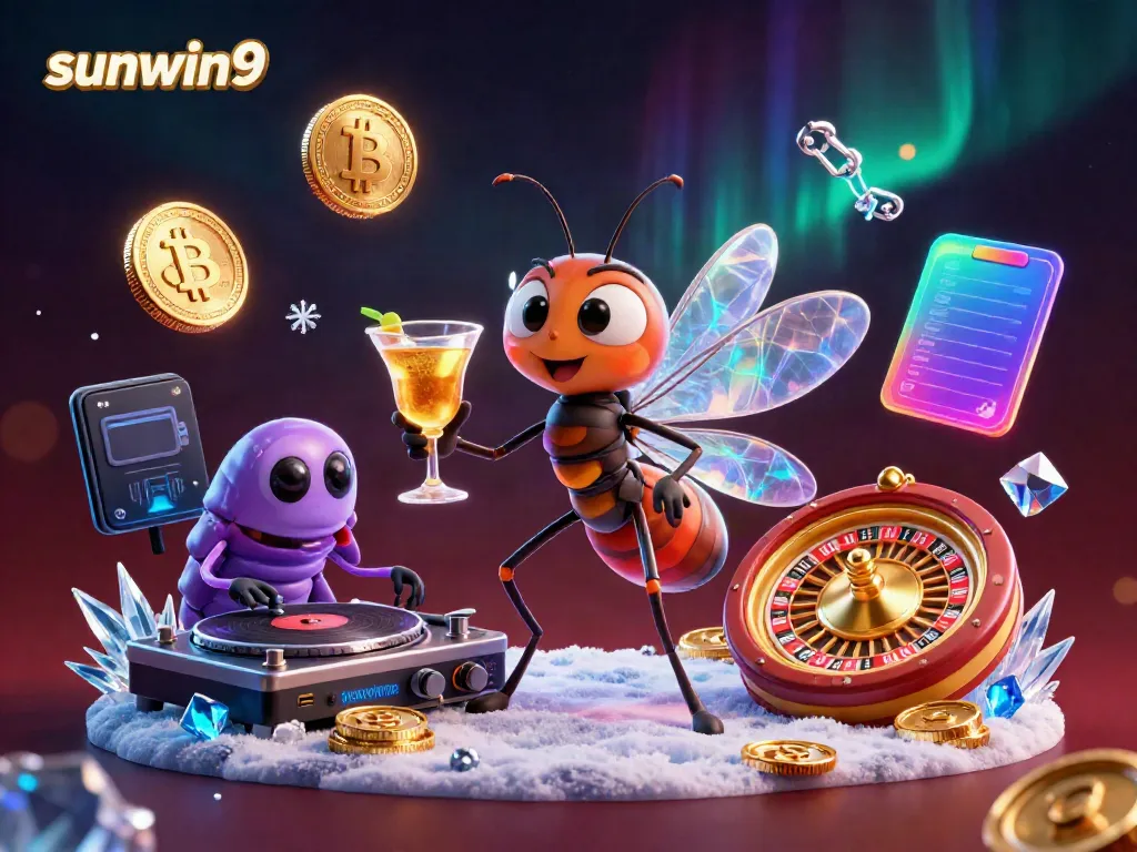 Experience the excitement of sunwin9 with a vibrant 3D casino scene filled with unique characters and dynamic game elements.