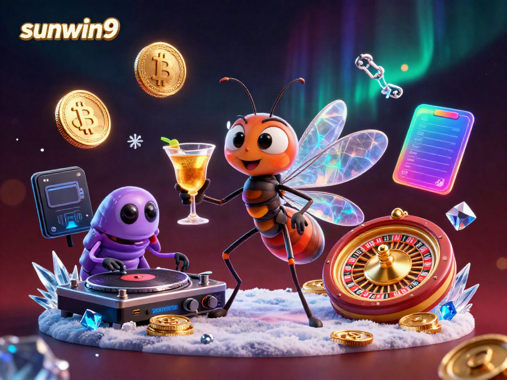 Experience the excitement of sunwin9 with a vibrant 3D casino scene filled with unique characters and dynamic game elements.