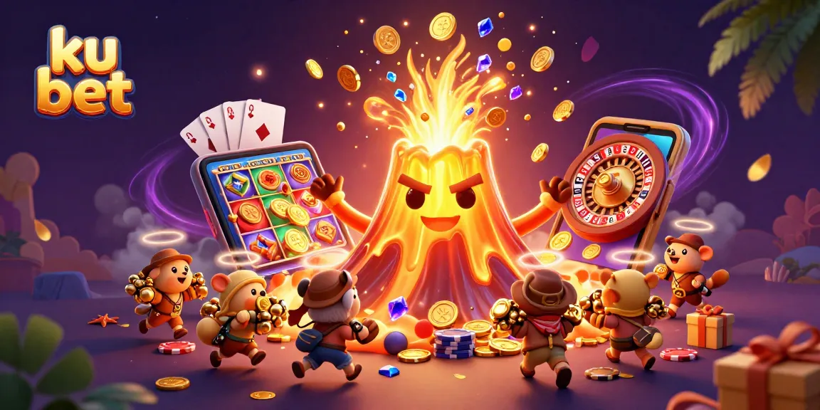 Experience thrilling gameplay at ku bet with a vibrant 3D illustration of treasures and casino elements.