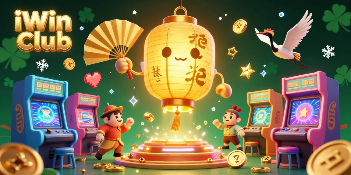 Engage in exciting game experiences at iWin Club, featuring vibrant 3D characters and casino elements.