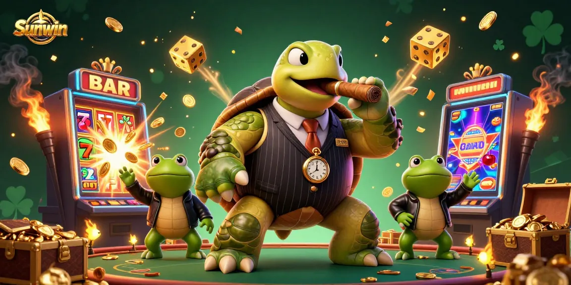 Experience the excitement of Sunwin with dynamic characters and vibrant casino elements in 3D.