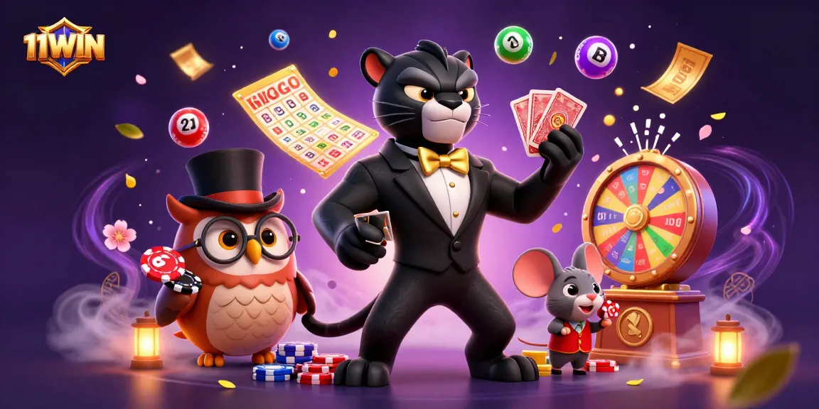 Experience thrilling gameplay with 11WIN, featuring vibrant characters and lottery elements.