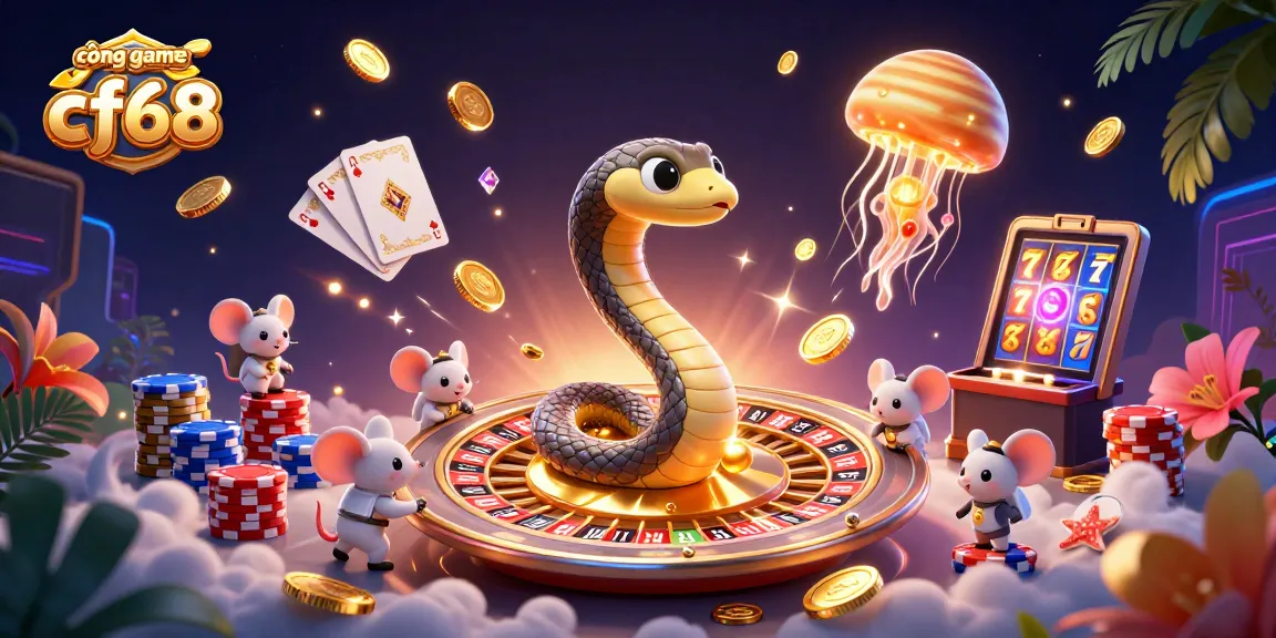 Playing at cổng game cf68 with animated characters, roulette wheels, and exciting casino elements.