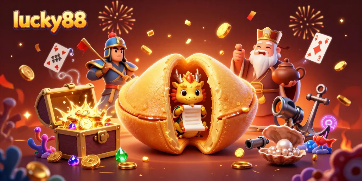 Experience the magic of lucky88 with a vibrant scene featuring a golden fortune cookie and a wise dragon.