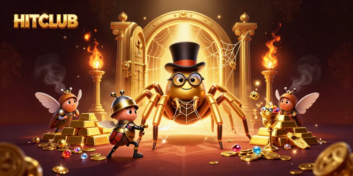 Engage with HITCLUB's thrilling casino adventure featuring a golden tarantula and beetle knight.
