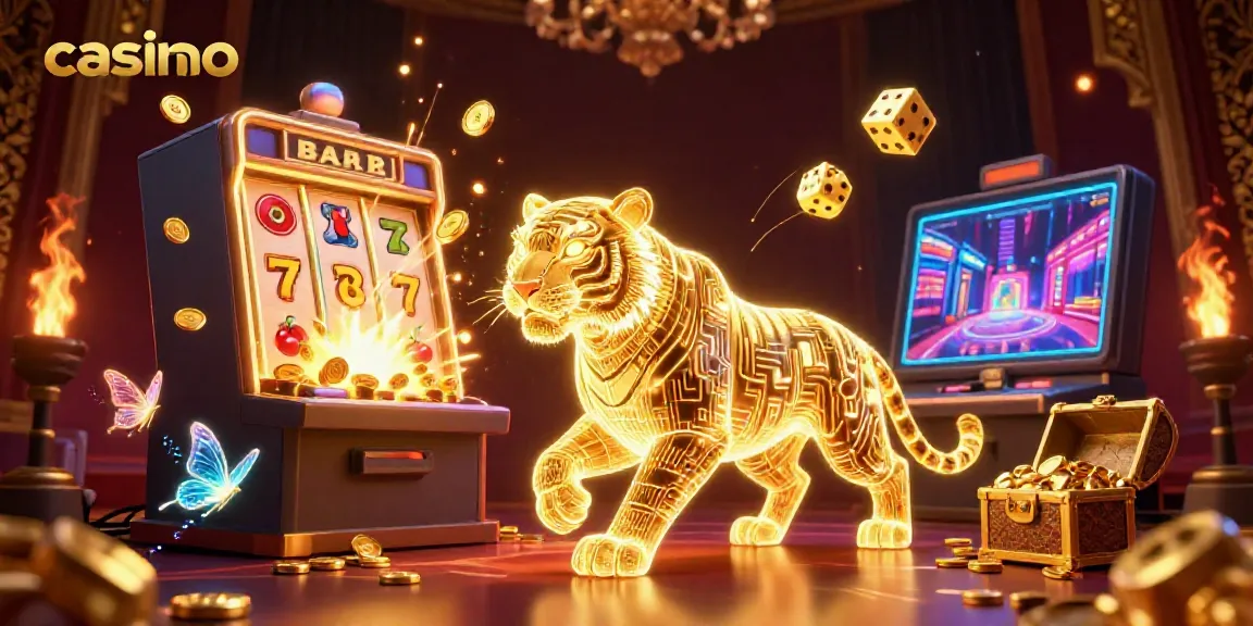 Experience the thrill of the casino with a luminous tiger in a digital landscape.