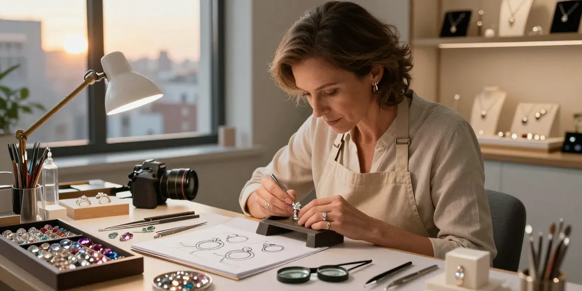 Artisan crafting luxury engagement rings online with precision and care in a jewelry studio.
