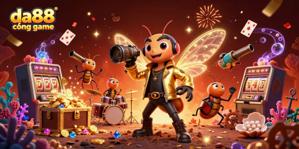 Experience the thrill of da88 cổng game with an animated rock star scene full of casino excitement and rewards.