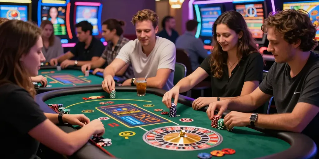 Exciting casino atmosphere featuring players enjoying games not on GamStop.