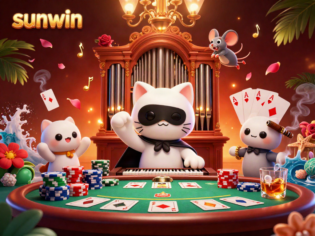 Experience thrilling moments at sunwin with a vibrant casino scene featuring unique characters and dynamic gaming elements.