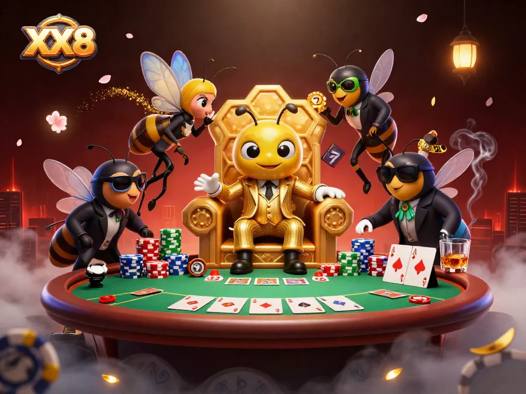 Experience the thrill of XX8 gaming with a vibrant 3D casino scene overflowing with excitement.