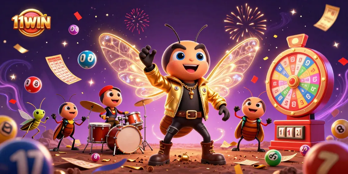 Experience the thrill of 11WIN with a vibrant 3D casino celebration filled with winning lottery elements.