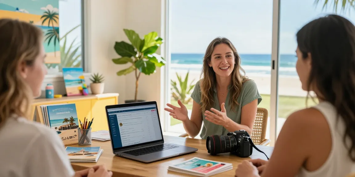 Engaging property management discussion for Gold Coast short-term rental management, highlighting professionalism and ocean views.