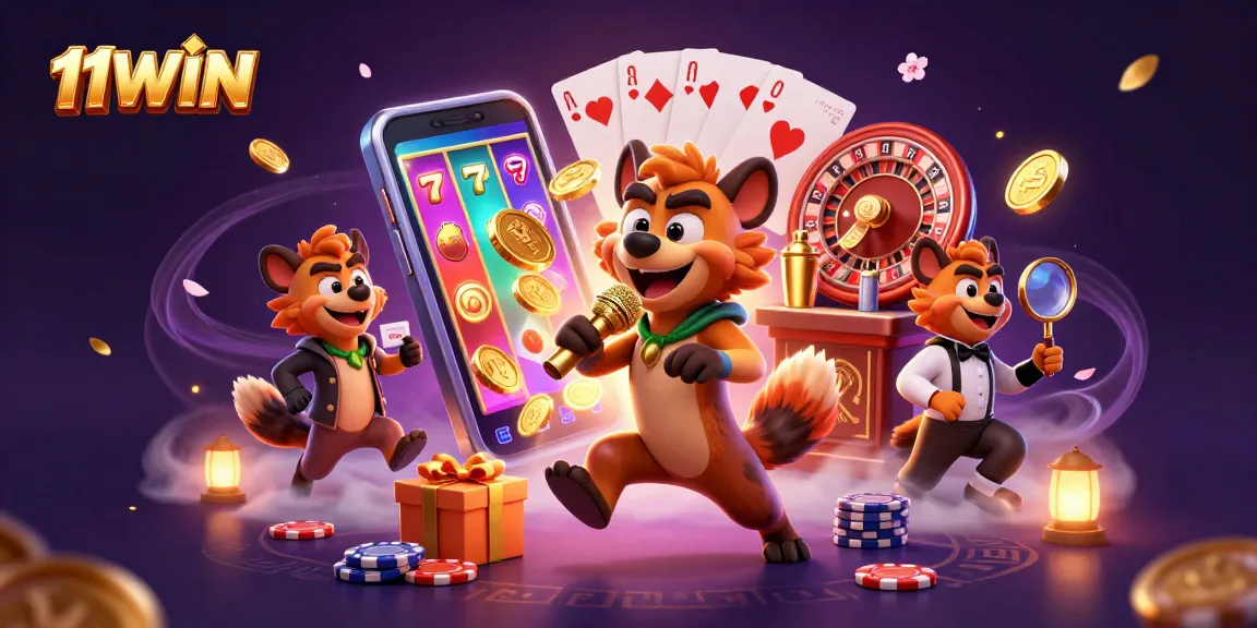 Experience laughter and thrills at 11WIN Casino with energetic hyenas and entertaining games.