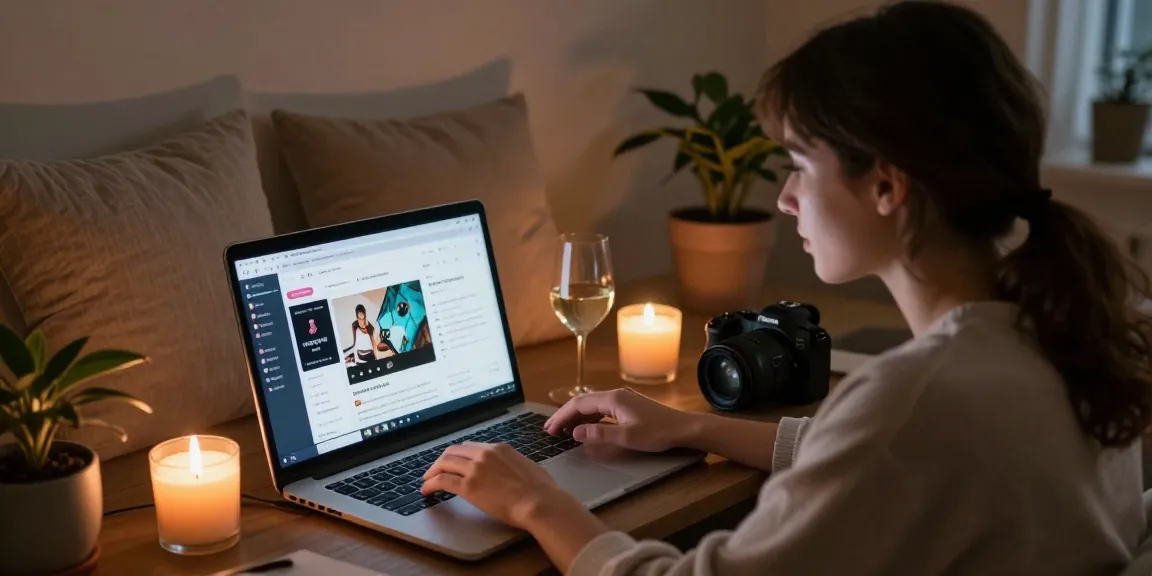 User interacting with AI NSFW chat on laptop in cozy environment, showcasing AI art tools and warm atmosphere.