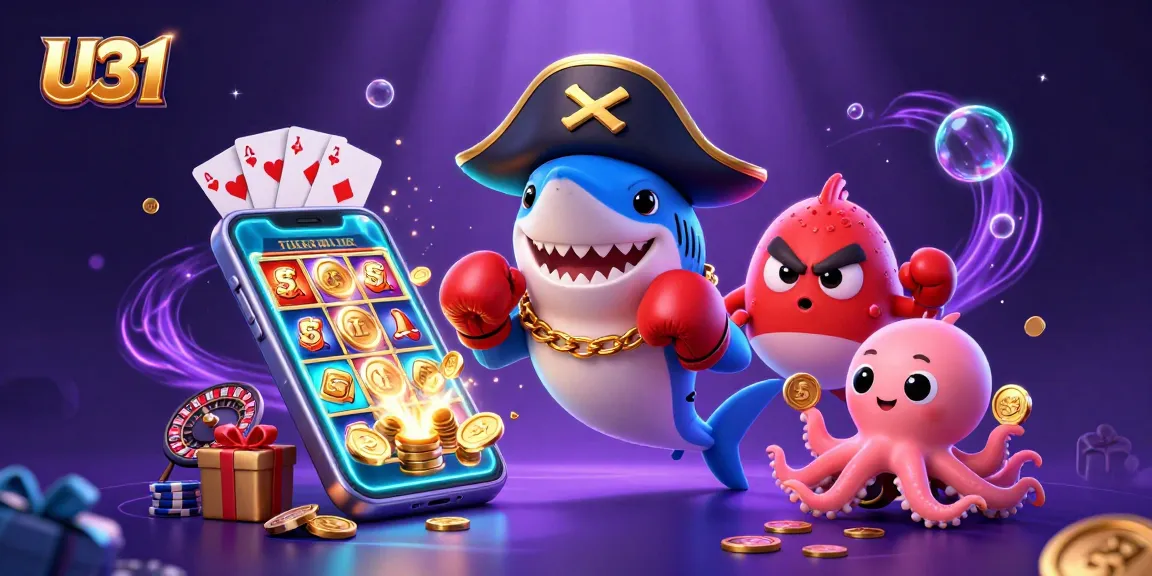 Spin and win with U31's colorful slot games, featuring vibrant characters and dynamic casino elements.