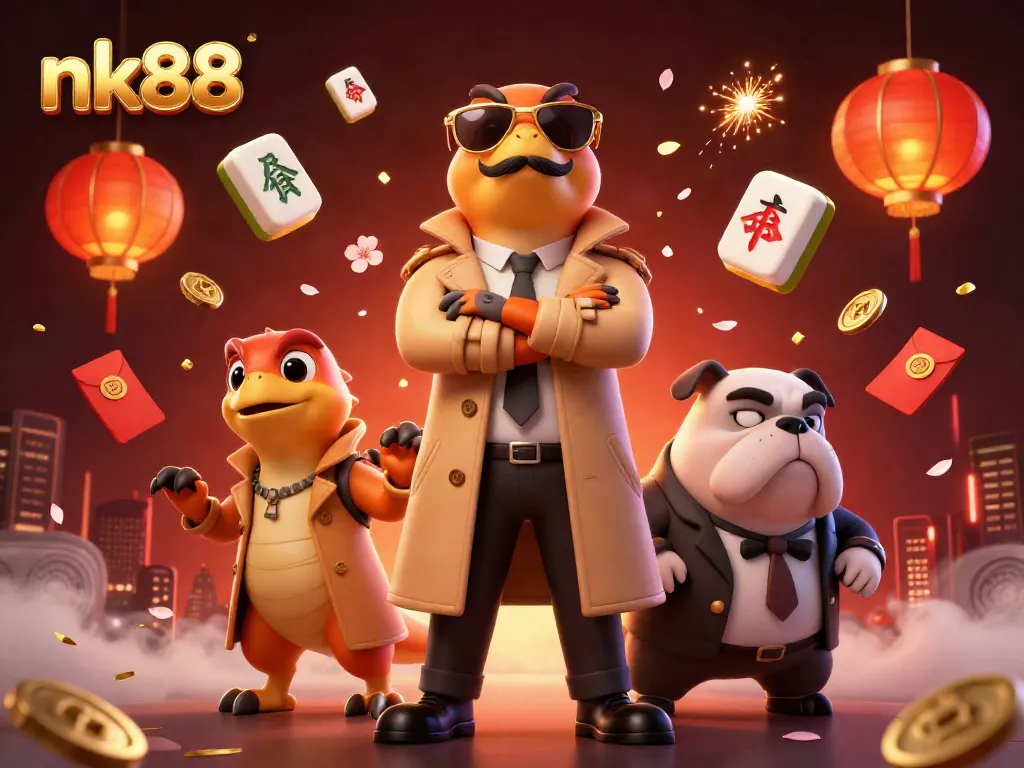 Join the excitement at nk88 with raptors in a trench coat entering a VIP casino lounge.