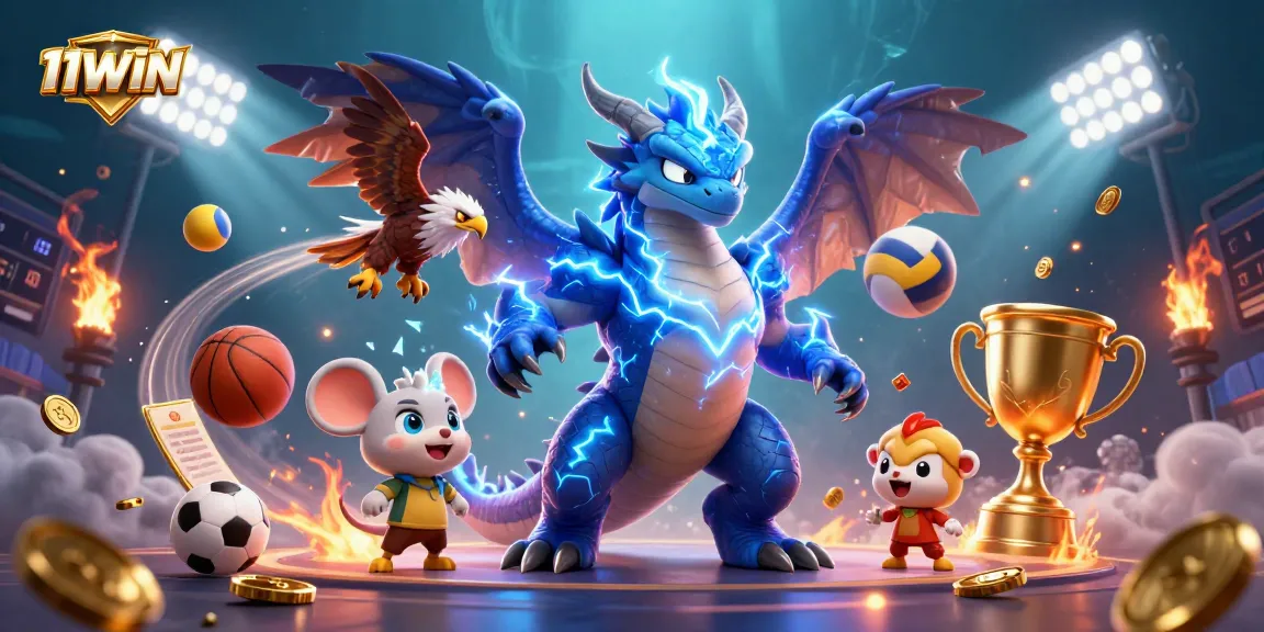 Experience thrilling action with 11WIN as sports balls and a thunder dragon electrify the scene.