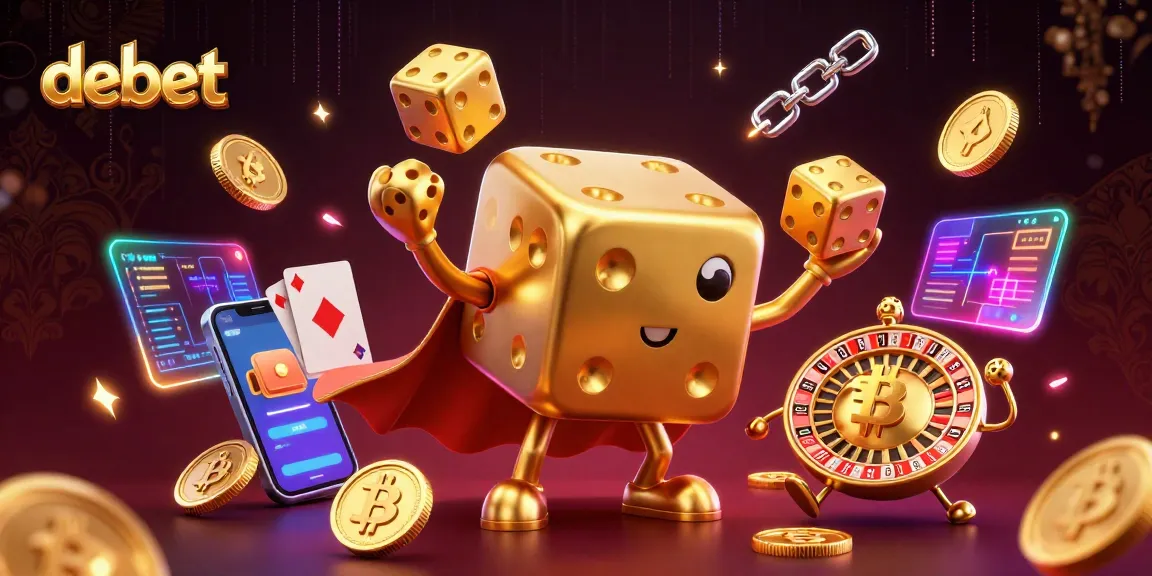 Engage with debet through a captivating 3D illustration showcasing a vibrant casino setting filled with dynamic gaming elements.