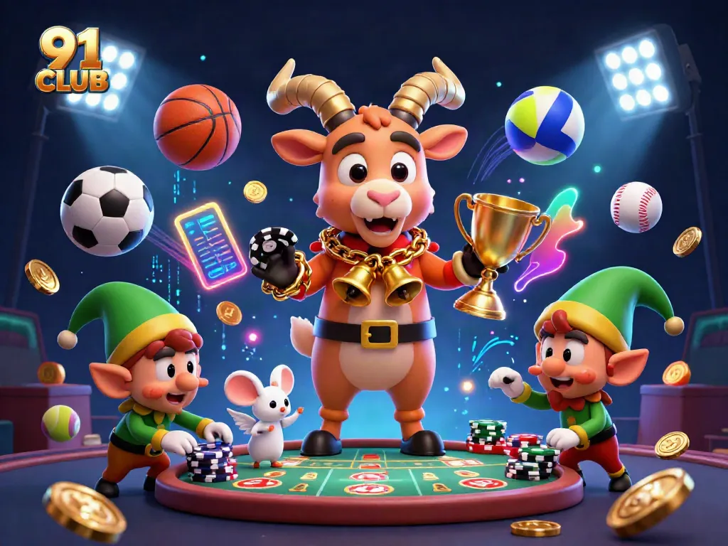 Engage in thrilling gameplay at 91 CLUB, where festive characters enhance your gambling experience.