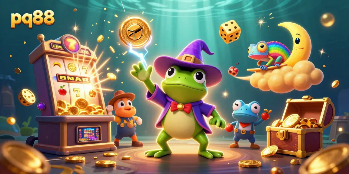 Experience the excitement of pq88 as the magical frog conjures coins in a dynamic casino scene.