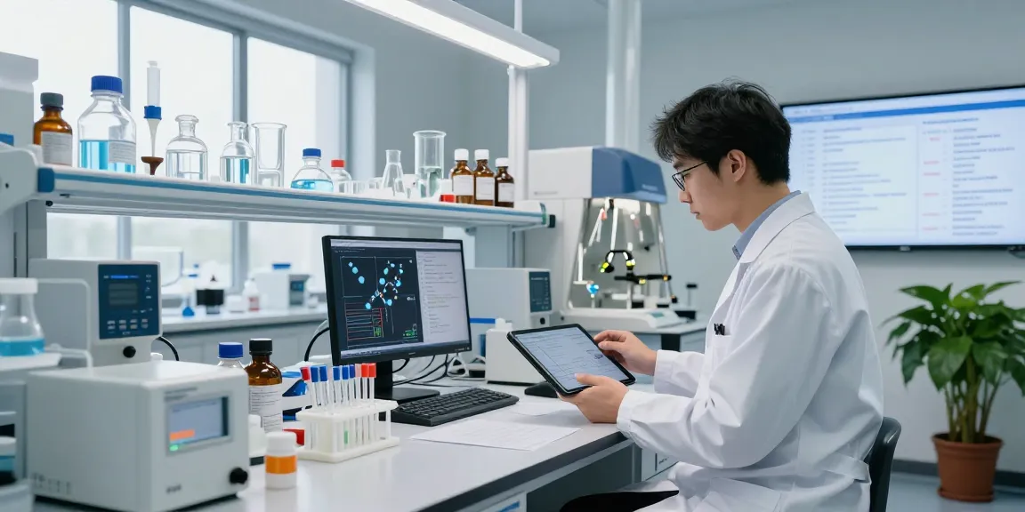 Scientist examining GLP-3-RT data in a modern laboratory setting