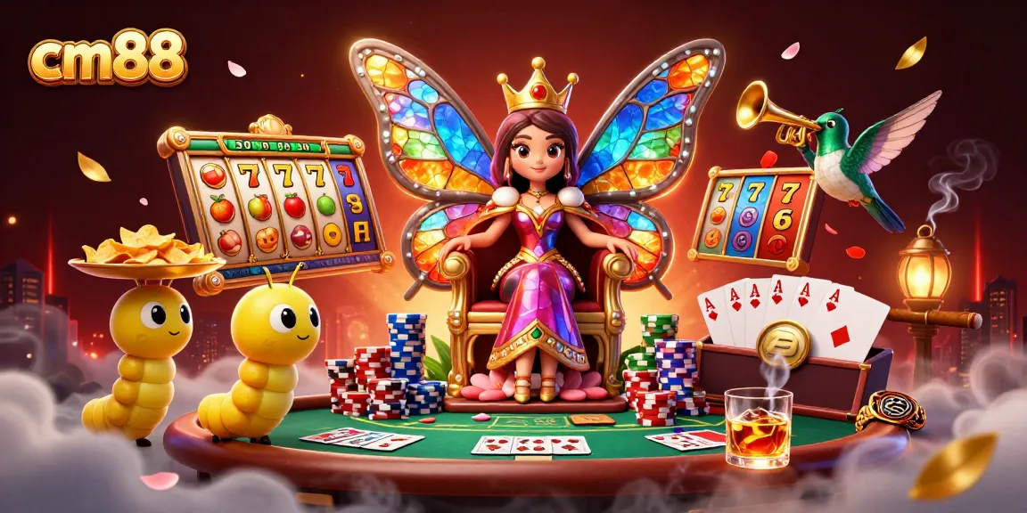 Experience cm88's vibrant gambling universe with captivating slots and poker elements in this dynamic art scene.