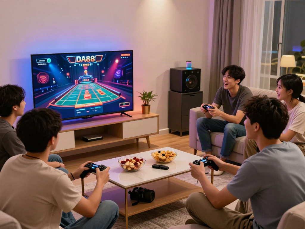 Group enjoying online gaming at trang chủ da88 with vibrant atmosphere.