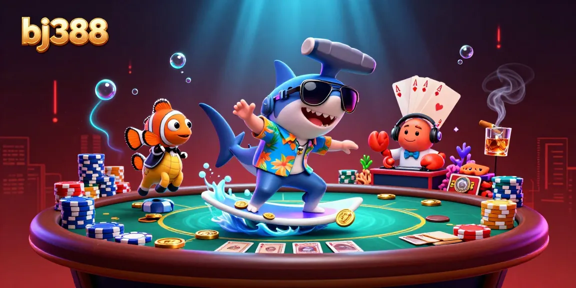 Experience the thrill of bj388 as the shark, clownfish, and crab engage in a vibrant online casino scene.