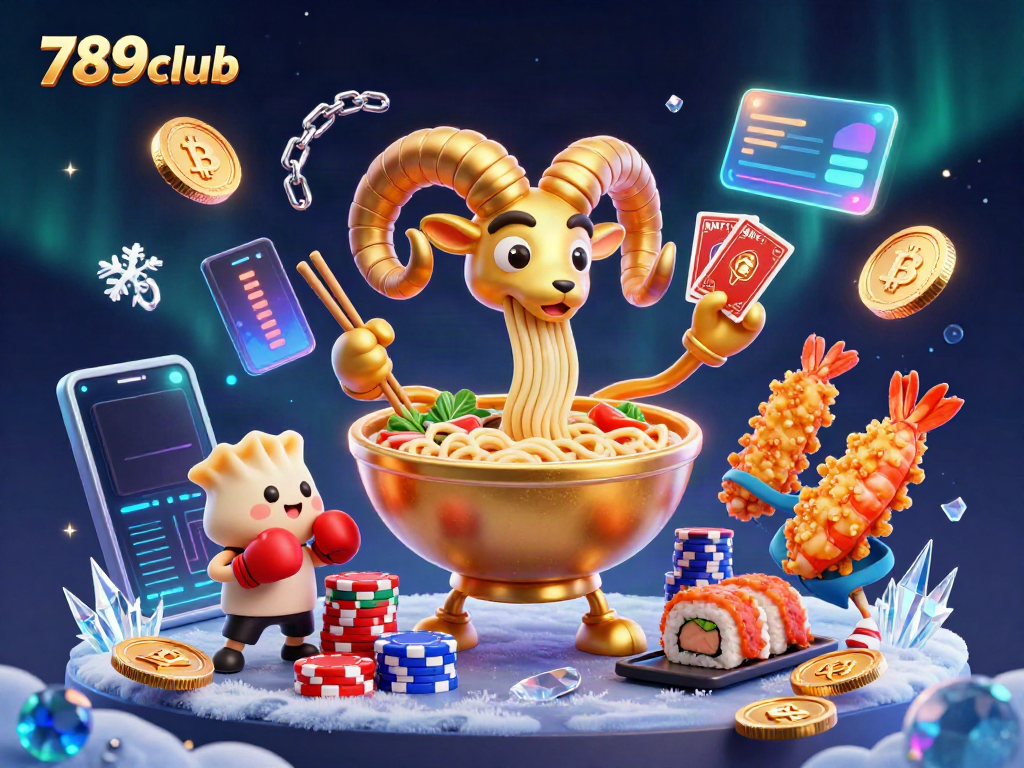 Join the fun at 789club with vibrant 3D elements featuring gaming characters and cryptocurrency icons.
