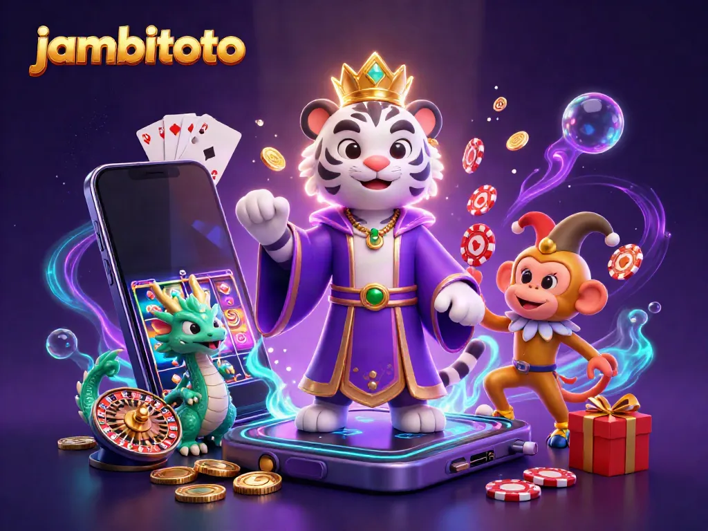 Engage with jambitoto's thrilling casino experience surrounded by vibrant gaming elements.