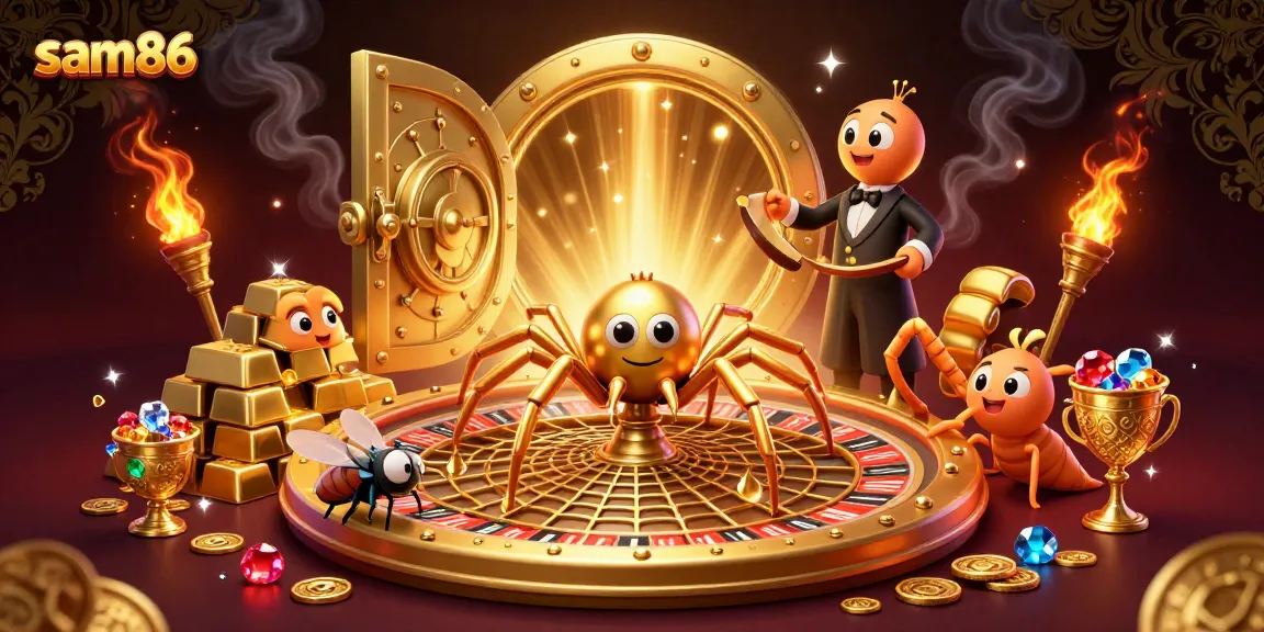 Experience thrilling betting action at sam86 with a golden spider spinning a roulette wheel web.