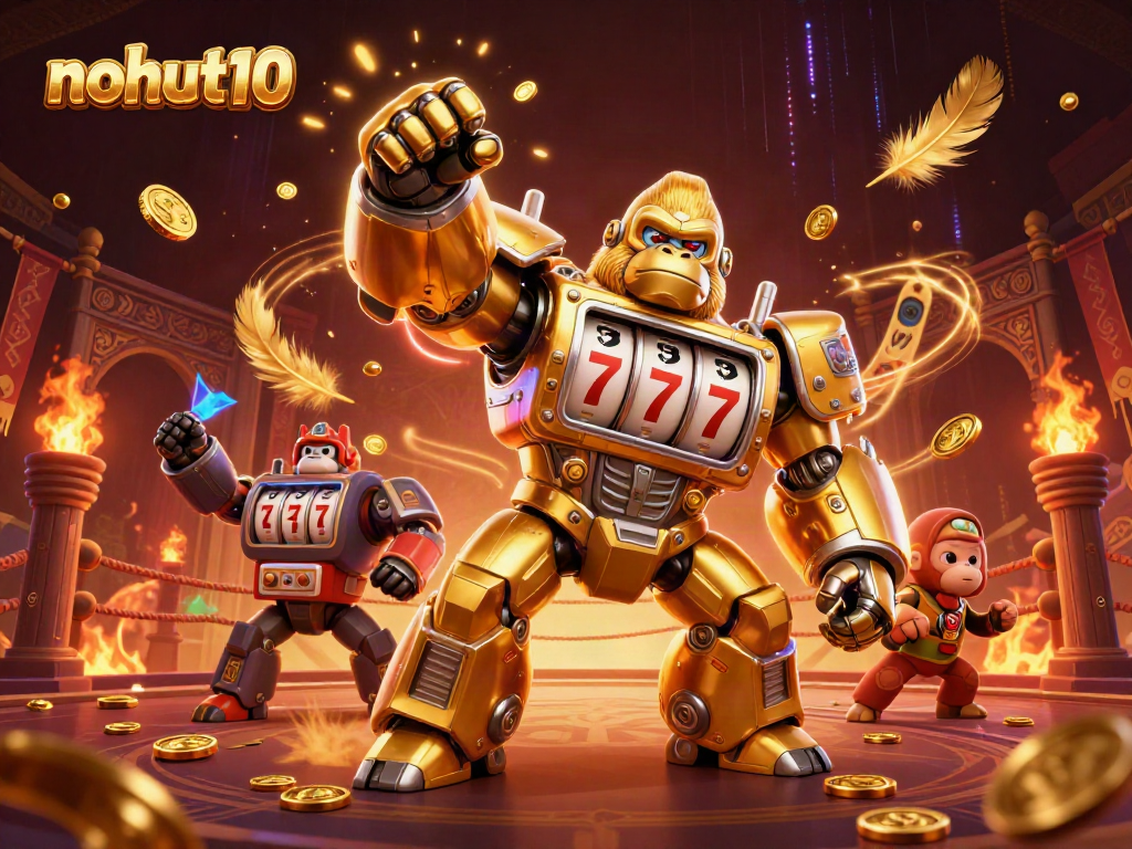 Engage with thrilling gameplay at nohut10 featuring a golden gorilla mech and dynamic casino elements.