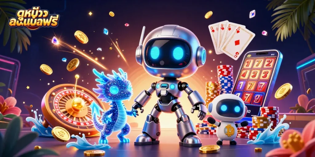 Engage with ดูหนังออนไลน์ฟรี by enjoying a vibrant 3D casino scene filled with dynamic game elements.