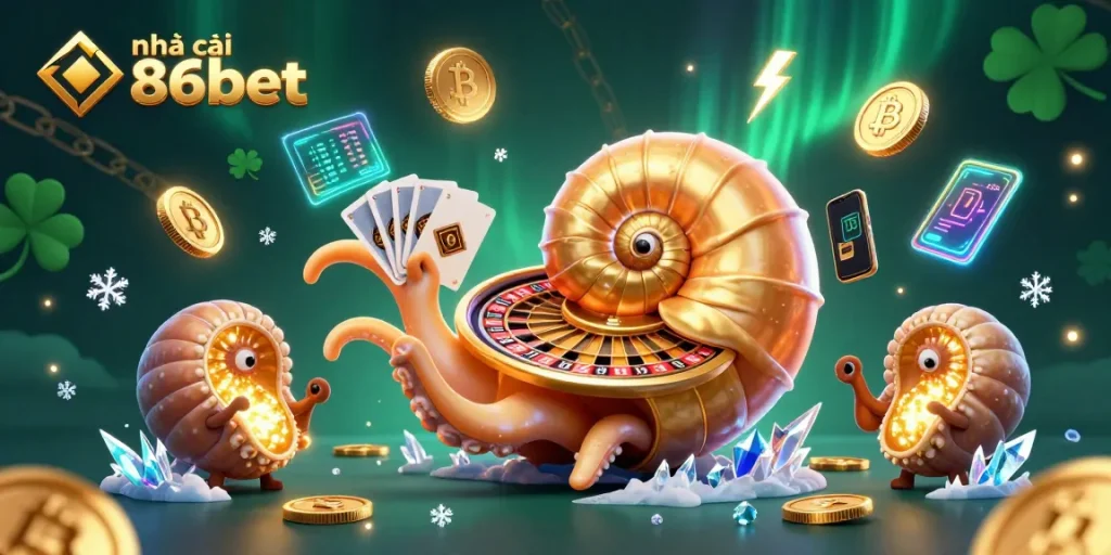 Players enjoy exciting games at nhà cái 86bet with vibrant 3D casino elements in a dynamic scene.