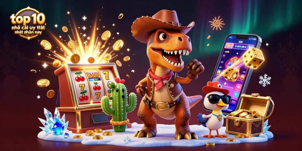 Engage with the top 10 nhà cái uy tín nhất hiện nay through an exciting 3D casino scene.