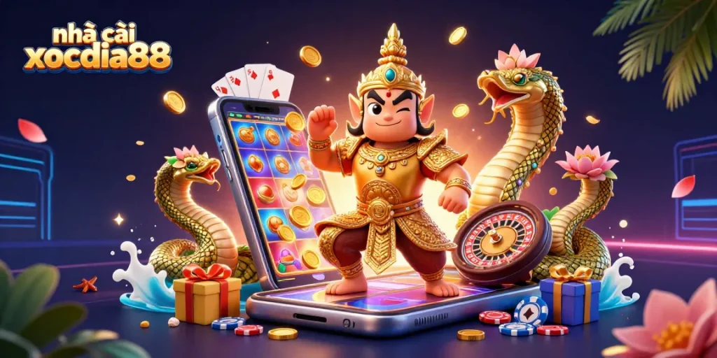 Spin the reels at nhà cái xocdia88 with vibrant casino elements and charming characters.