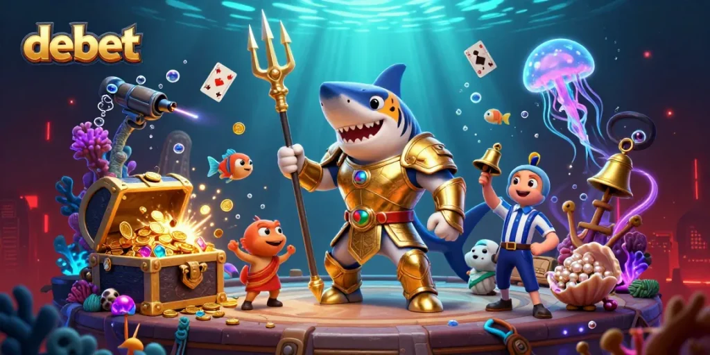 Experience thrilling debet casino action in an underwater colosseum with vibrant characters and treasure.