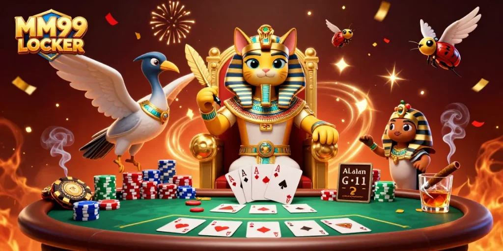 Experience the excitement with MM99 LOCKER and its vibrant casino atmosphere featuring characters and gaming elements.