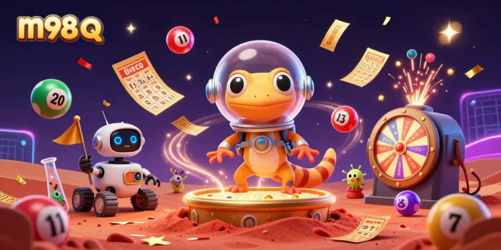 Experience the thrill of gambling at m98 q with a Martian gecko uncovering a golden casino.