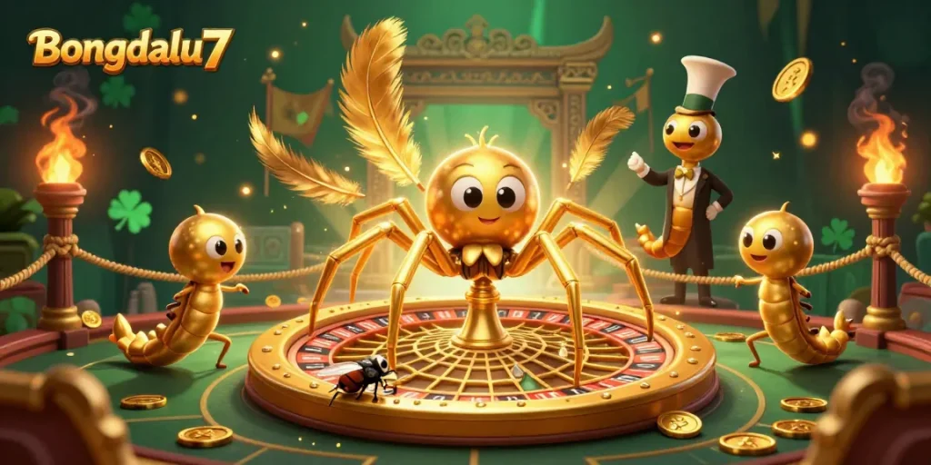 Spin and win at Bongdalu7 with a thrilling 3D casino scene featuring a spider lucky wheel and nervous bets.